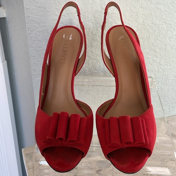 Peep Toe sling back pumps red suede leather 8.5 Medium - Picture 3 of 15